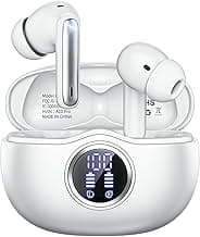 Fhumsh Wireless Earbuds, Bluetooth 5.3 Headphones HiFi Stereo 50H Playback LED Digital Display Ear Buds with ENC Noise Canceling Headset, IPX7 Waterproof Earphones for Gym/Running/Work (White)