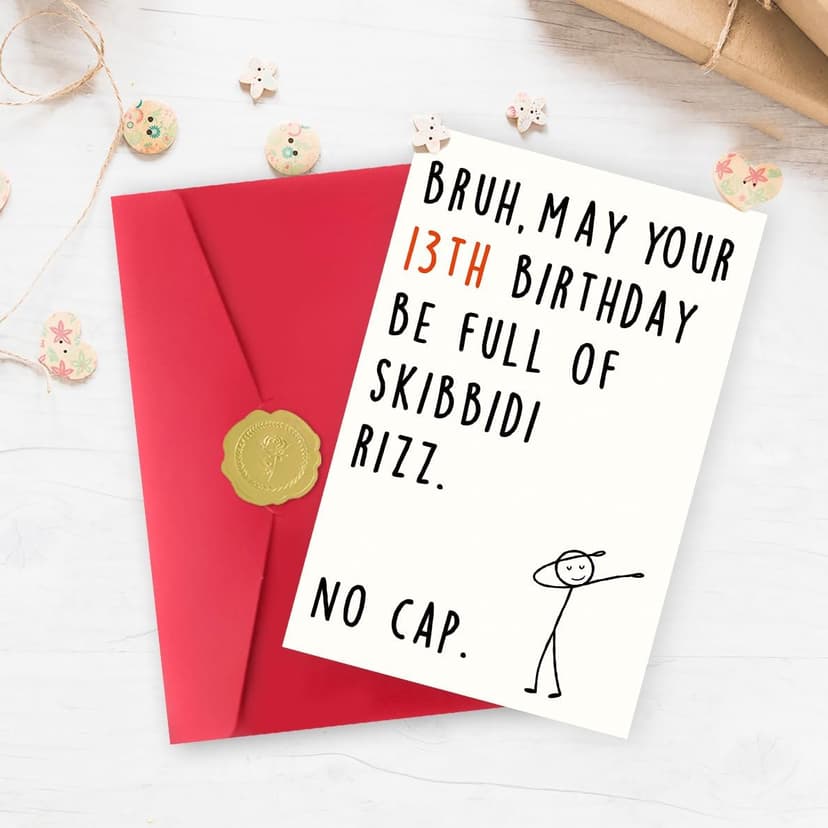 13 Year Old Birthday Gifts Decorations for Boy Girl Daughter Son Niece Nephew with Gen Z Slang Meme Design Funny 13th Birthday Card for Boys Girls B0FN7WD6RQ