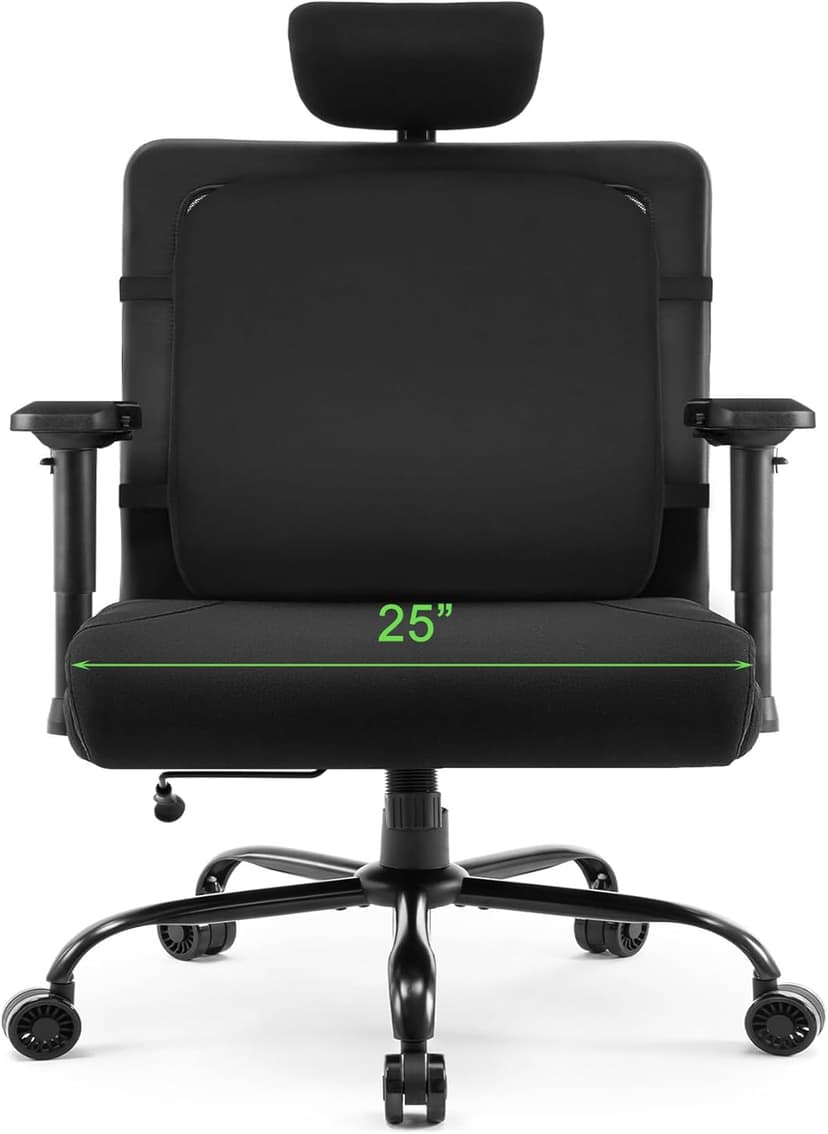 Extra Wide Seat Office Chair for Big and Tall 500lbs, with High Back Adjustable Headrest Lumbar Support Arms Wheels Heavy Duty (Breathable Fabric Seat)