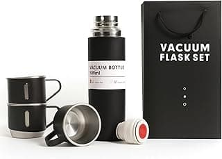 Black Vacuum Flask Gift Set, Stainless Steel Insulated Water Bottle w/ 3 Cups, Hot & Cold Drinks Coffee Thermo Water Bottle, Reusable Thermal Cup for Outdoor Camping Travel, Termos para Agua Fria,17oz