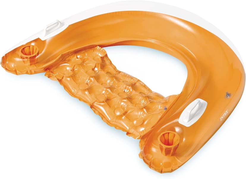 Intex 58859EP Sit 'N Float Inflatable Pool Float: Pool Lounge with Built-in Cup Holders – Heavy-Duty Handles – 220lb Weight Capacity – 58" x 39" – Colors May Vary