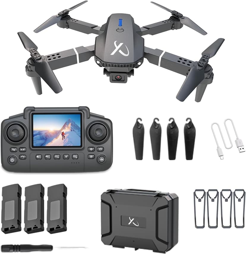 Falcon X 4K Drone - 4K UHD Camera Drone, Built-in Screen Remote Controller, WiFi FPV Foldable Quadcopter for Beginners & Adults, Includes 3 Batteries, SD Card & Reader