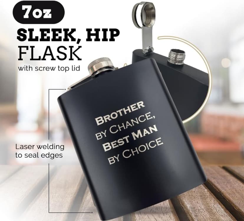 Best Man Gifts from Groom, Will You Be My Best Man Proposal, Gift for Brother on Wedding Day, Engraved Hip Flask, Brother by Chance Flask B0F5YF16F6