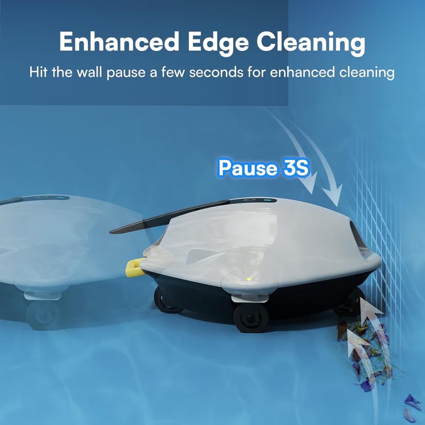 PoolMr Cordless Robotic Pool Cleaner - Above Ground Pool Vacuum Robot - 40W Strong Suction, Dual Cleaning System, Barrier Crossing, 120-Min Runtime Up to 1614 Sq for Above Ground Pools, Grayish White