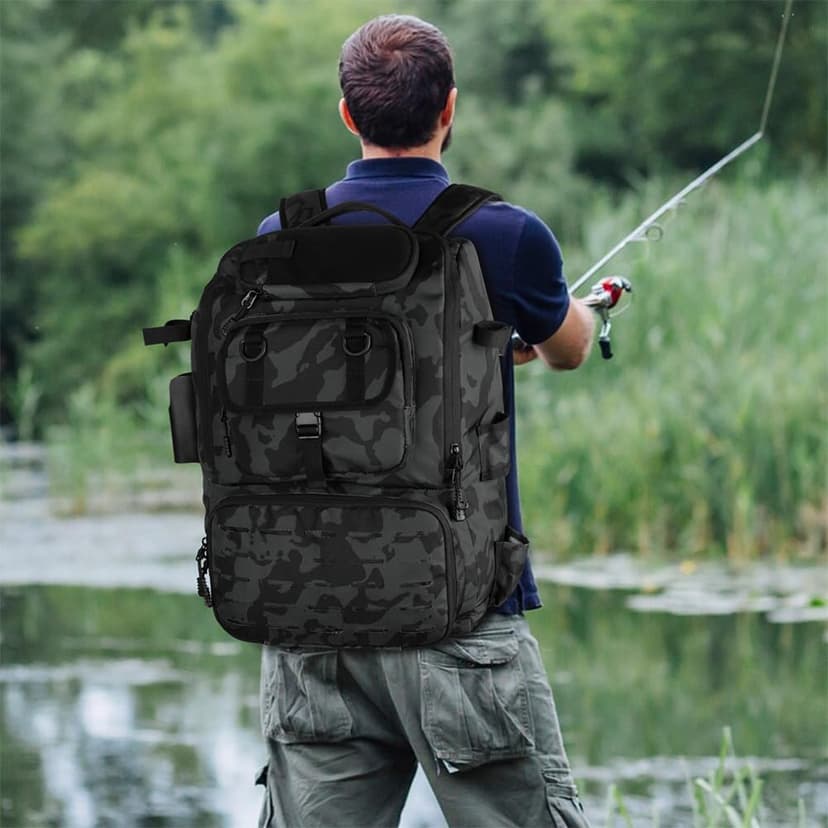 onedayHI Fishing Backpack with Rod Holders,40L Large Water-resistant Fishing Tackle Bag with Cooler,Tackle Box Backpack