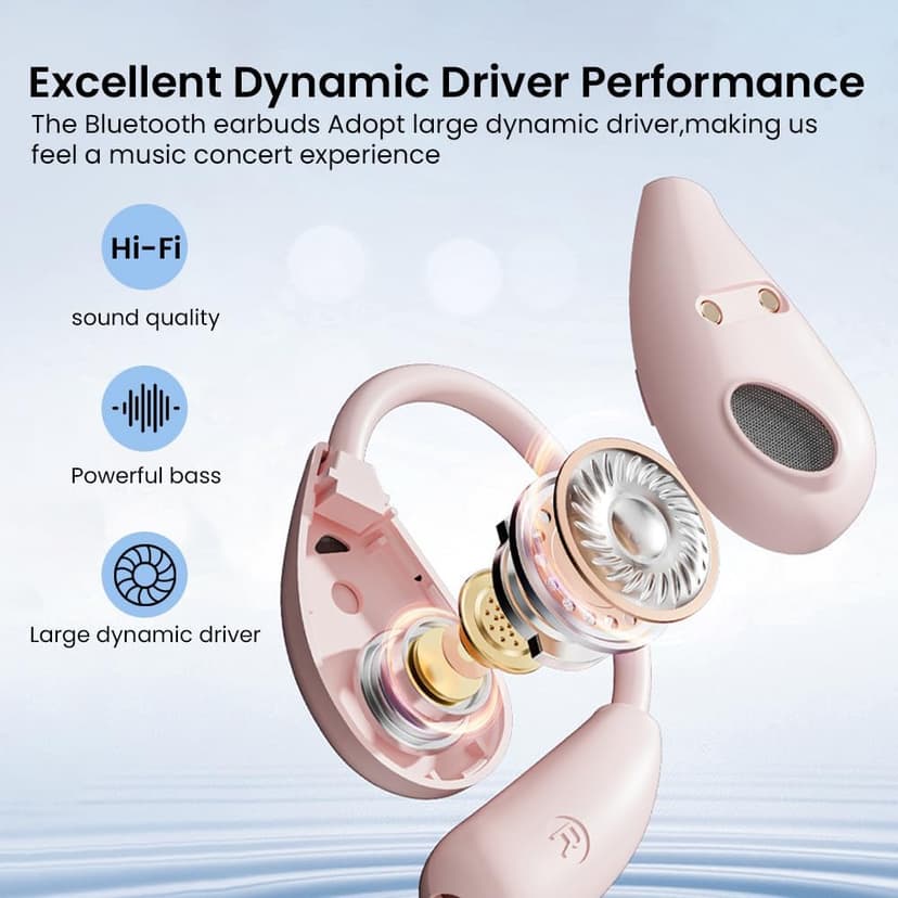Open Ear Earbuds wireless bluetooth Headphones 5.4 Sports with Smart Digital Display,Clear Calls,50H Playtime,IPX4 Waterproof,Lightweight Over Ear Buds Design for Cycling, Running, Workout(Beige)
