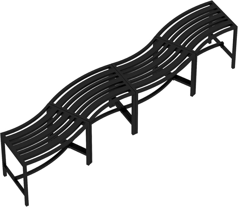 Timechee Metal Outdoor Curved Fire Pit Bench Set of 4, Fire Pit Seating Waterproof, Steel Backless Outside Tree Bench for Garden,Patio,Porch,Backyard,Heavy Duty Plant Holder, Style 3, Black