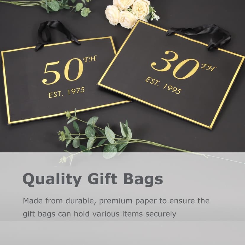 momoake 50th Birthday Gift Bag with Card and Tissue Paper for Men Women Him, 1975 50 Year Old 13" Elegant Black Gold Anniversary Keepsake Party Present Shopping Paper Bags for Gifts Wrapping