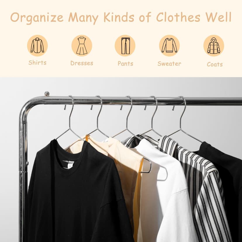 Extra Wide Wire Hangers for Plus Size Clothes, 19.6 Inch Stainless Steel Plus Size Hangers Ideal for XL, XXL Shirts, Coats, Dresses, Etc. Silver. 10pk.