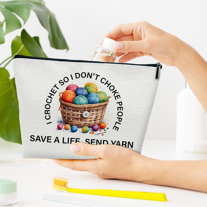 Funny Crochet Gifts Makeup Bag, Gifts for People Who Like Knitters, Knitting Present for Women, I Crochet so I Don't Choke People Cosmetic Bag for Purse