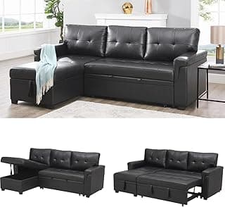 Naomi Home Modern Sectional Sofa with Storage Chaise Black/Air Leather