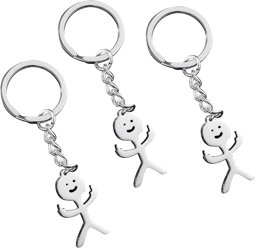 Junkin 3 Pcs Christmas Stainless Steel Funny Doodle Keychain Finger Keychain Long Distance Friendship Jewelry Gift Women Men