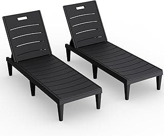 Devoko Outdoor Chaise Lounge Chair Set of 2 with 5-Position Adjustable Back, Waterproof & Lightweight PP Lounge Chairs for Outside Pool Patio (Black)