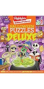 Halloween Hidden Pictures Puffy Sticker Playscenes: Halloween Activity Book for Kids 36 Featuring Over 175 Hidden Objects, 50 Reusable Puffy Stickers ... Games (Highlights Puffy Sticker Playscenes)