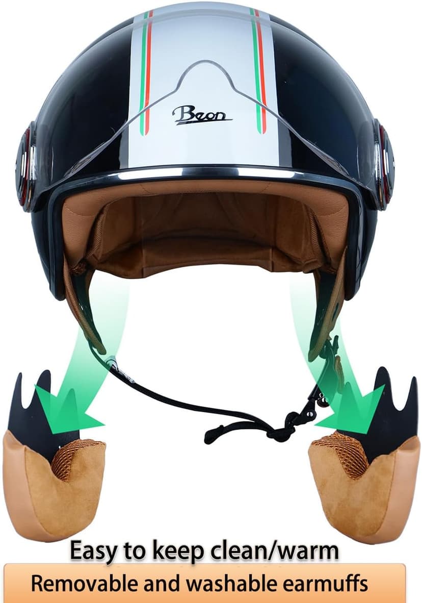 Open Face Motorcycle Helmet for Adults,DOT Approved - Moped Half Vespa Retro Helmet with Anti-Scratch Visor for Men and Women