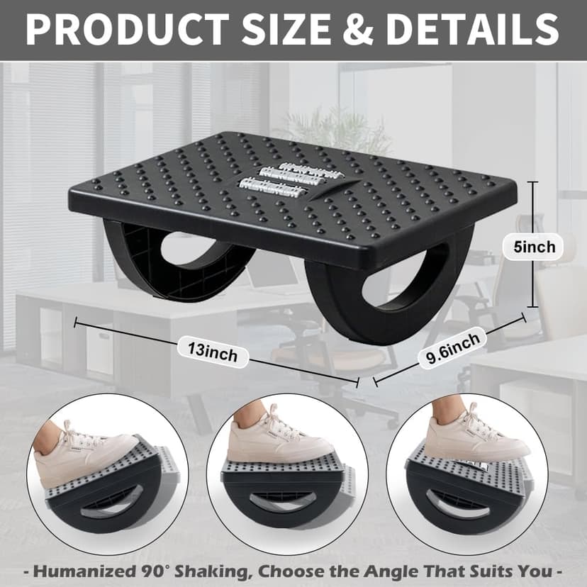 CasaZenith Foot Rest for Under Desk at Work - Ergonomic Foot Stools for Under Office Desk - Rocking Footrest with Roller Massager - Leg Rest for Chair, Computer Gaming -13" L x 9.6" W x 5" H