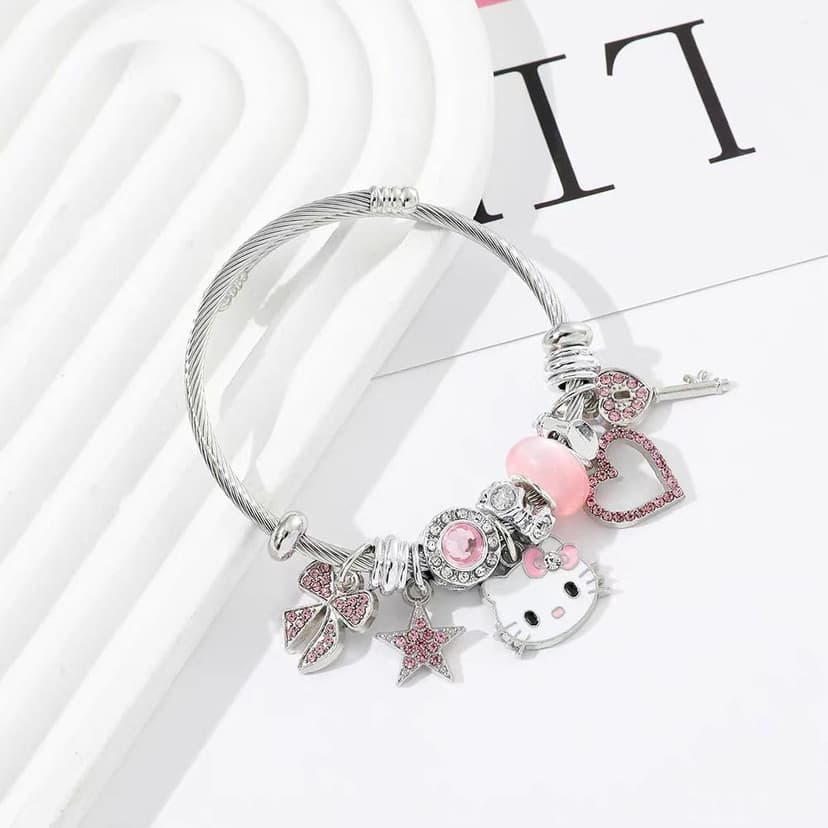 Cute Bracelets, Adjustable Stainless Steel Composite Bracelet Bangles, Classic Cartoon Design Jewelry, Gift for Her (Pink)