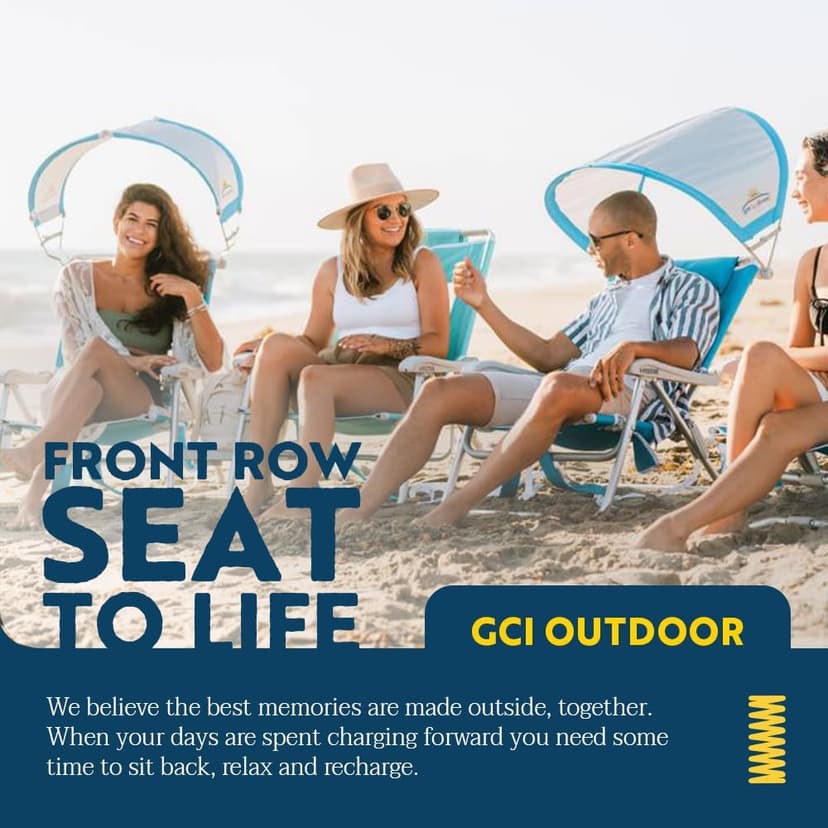 GCI Outdoor Sunshade Backpack Beach Chair | Reclining Folding Canopy Chair with Durable Armrests, Drink Holder & Carry Straps, Perfect for Beach Trips & Picnics — Saybrook Blue