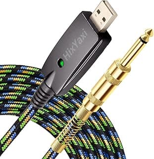 HixYaxi USB Guitar Cable Guitar to Pc Interface USB to 6.35mm 1/4 inch TS Instrument Cable Recording Instrument Electric Guitar Cord Compatible with Windows Mac OS for Guitar Bass - 10FT/3.1M