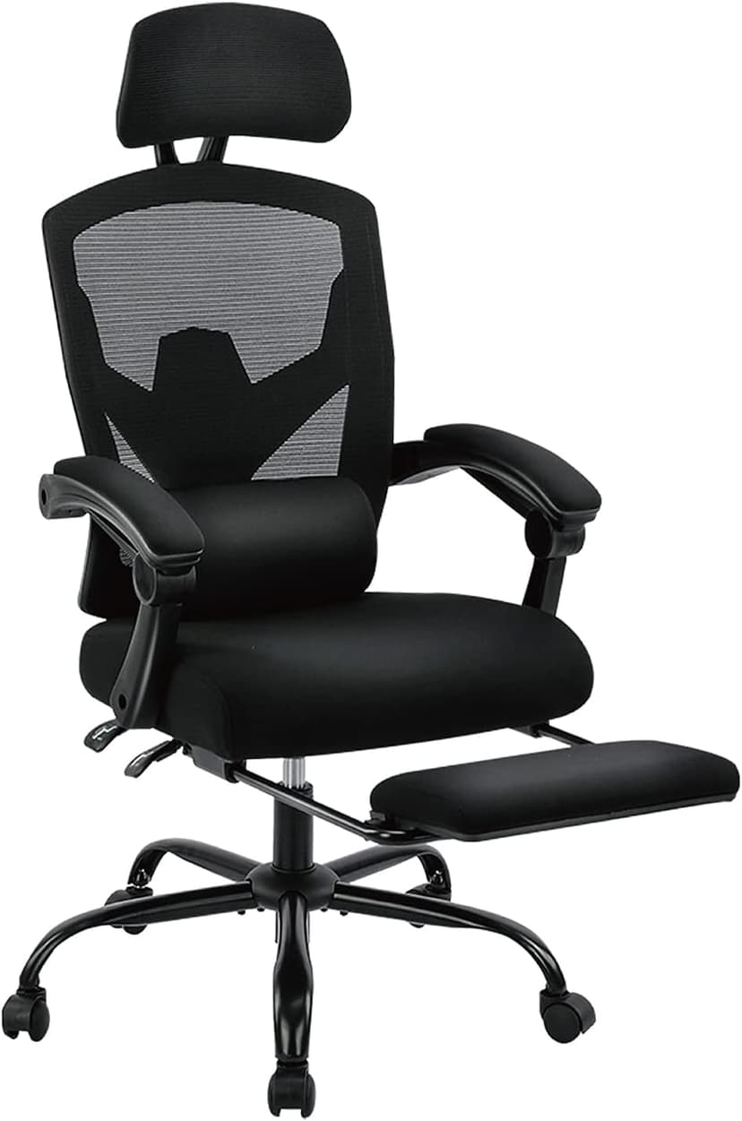 Sweetcrispy Office Computer Desk Chair, Ergonomic High-Back Mesh Rolling Work Swivel Chairs with Wheels, Comfortable Lumbar Support, Comfy Arms for Home, Bedroom, Study, Student, Black