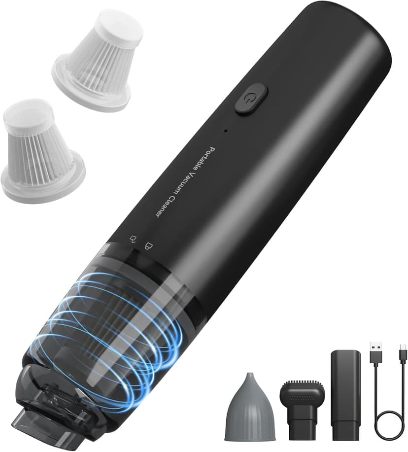 Handheld Vacuum Cordless, Car Vacuum Cleaner Portable with HEPA Filter, 2 Suction Modes, Mini Hand Held Vacuum Rechargeable for Car, Home, Pet Hair, Office, Desk, Keyboards (Black)