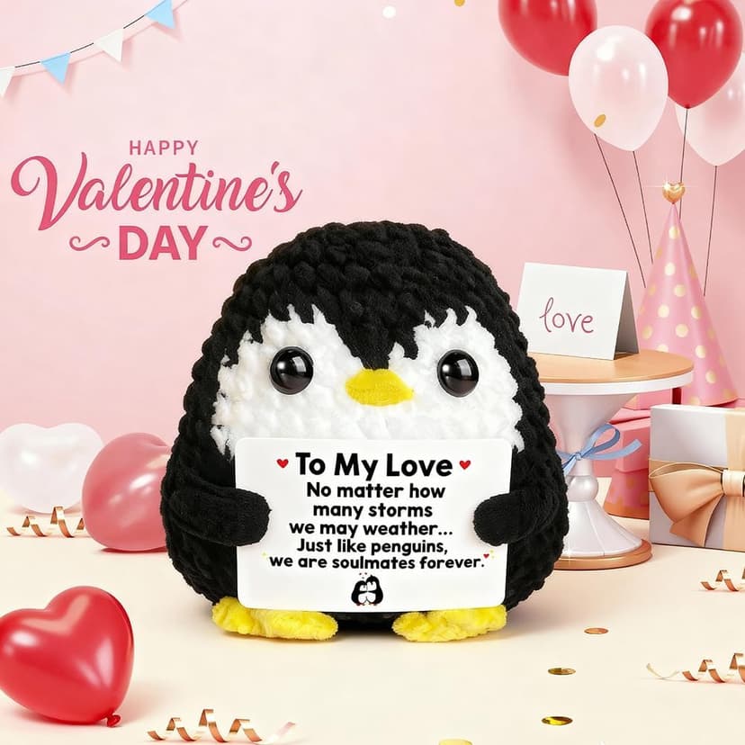 Positive Penguin Gifts for Him Her Anniversary Valentine‘s Day Birthday Gift for Boyfriend Husband Wife Handmade Crochet Animals Romantic Couples Christmas Wedding Year for Men Women