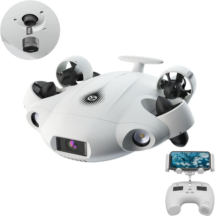【2025 New】V-EVO 4K60FPS Underwater Drone Kit with Removal SD Card, QYSEA AI Vision Lock 360° Omnidirectional Movement Underwater ROV with Depth Hold, Portable Robot with VR Control, Posture Lock