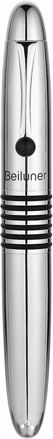 BEILUNER 320 Silver Chrome Rollerball - Stunning Luxury Pen with Chrome Finish, EDC, Heavy, Schmidt Black Ink Refill, Best Gift Set for Men & Women, Professional, Executive Office, Nice Classic Pens