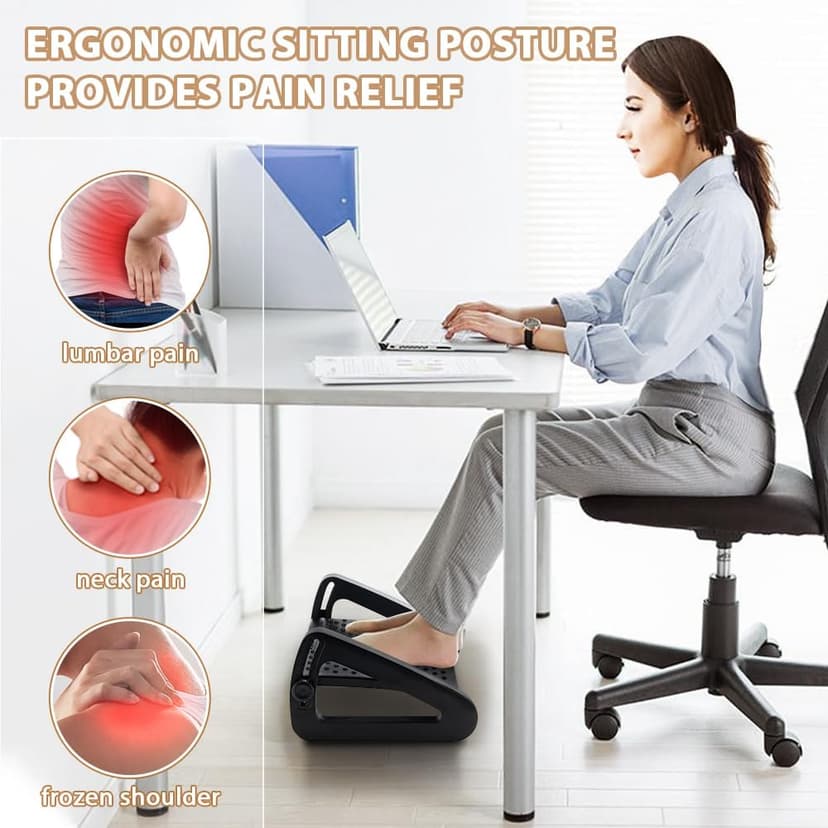 CasaZenith Foot Rest, Six Heights Adjustable Foot Rest for Under Desk at Work, Ergonomic Foots Stool for Under Office Desks, Under Desk Footrest with Foot Massage Roller, Chair Footrest for Leg Rests