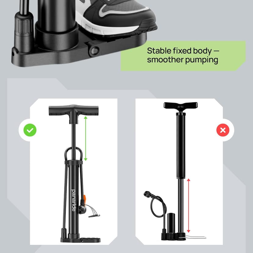 Bike Pump Floor, Advanced Bike Tire Inflator, Bicycle Hand Air Pump with Dual Presta and Schrader Valves, Handheld Pump, Suitable for Road and Mountain Bikes, Baby Stroller, Balls