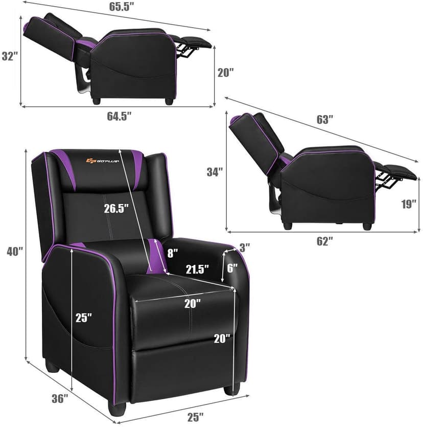 Goplus Massage Gaming Recliner Chair, Racing Style PU Leather Single Recliner Sofa with Footrest, Adjustable Modern Living Room Recliners, Ergonomic Home Theater Recliner Seat