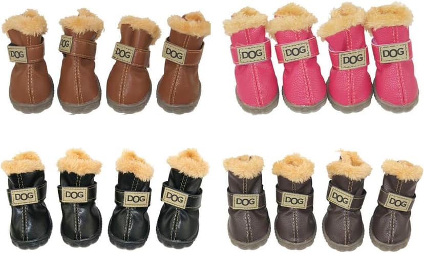 Winter Dog Boots & Paw Protectors: Outdoor Anti-Slip Dog Snow Shoes, Dog Booties Provide Warmth to Dogs Paws from Ice and Snow, Rubber Sole PU Leather Faux Fleece-Lined, Light Brown Dog Shoes Size 8