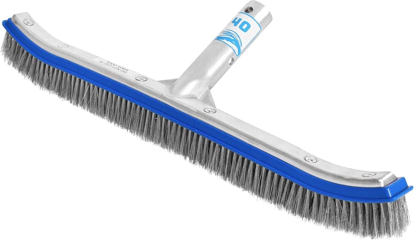 440 Heavy Duty Pool Brush - 18-inch Extra-Wide Metal Brush Head with Stainless Steel Wire Bristles & Curved Edges for Cleaning Pool Tiles, Walls, Floor, Steps (Stainless Steel)