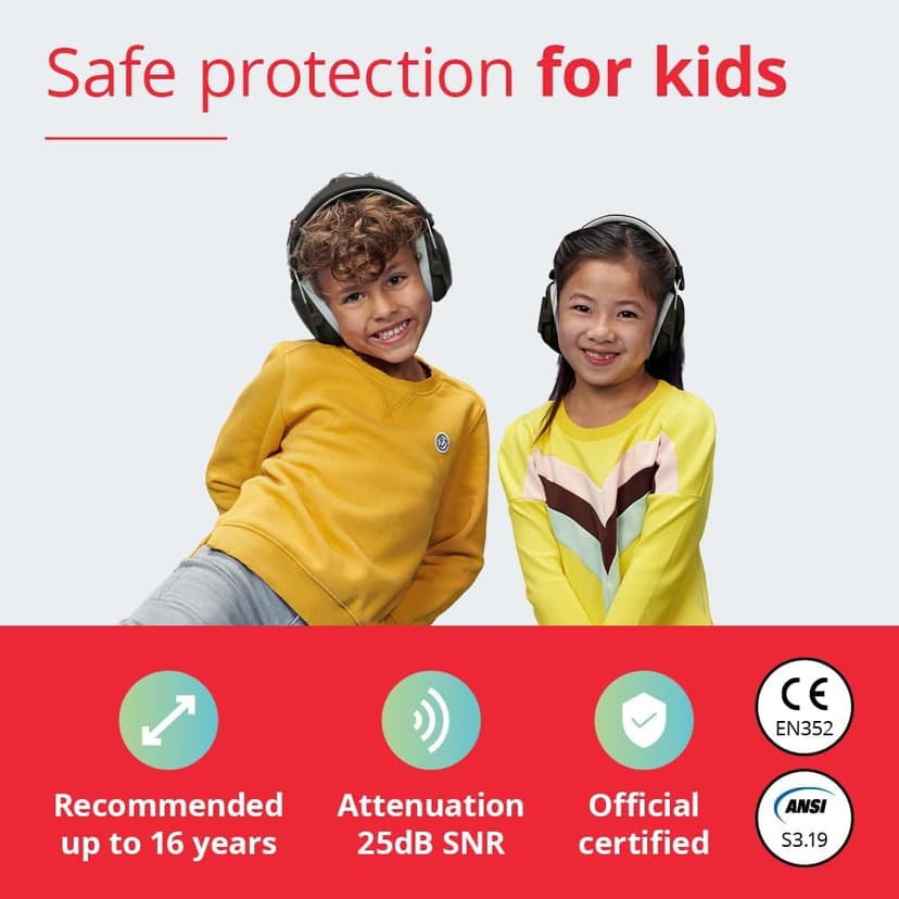 Alpine Muffy Kids - Hearing Protection - CE & ANSI Certified - Adjustable for Ages 3-16 years - Noise Cancelling Headphones - 25dB Sound Reduction Ideal for Protection and Concentration Aid – Black