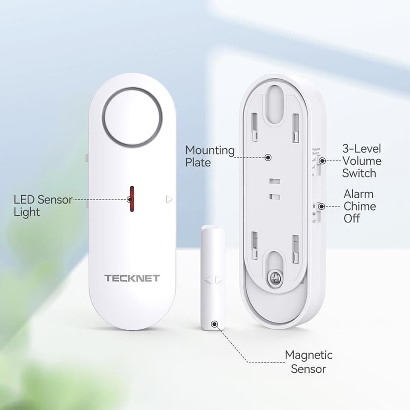 TECKNET Door Alarms for Kids Safety, Window Alarm Pool Alarms Door Alarm for Home Security, 2-in-1 Alarm & Chime, 3-Level Volume Control, Wireless Alarm for House Hotel Cars Sheds Caravans (3 Pack)