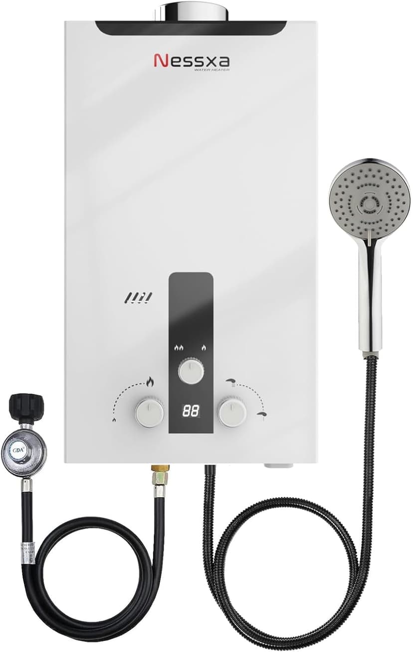 Tankless Water Heater Propane with Digital Display, 3.66 GPM 14L Portable Instant Hot Gas Water Heater with Overheating Protection for Indoor and Camping,85300 BTU