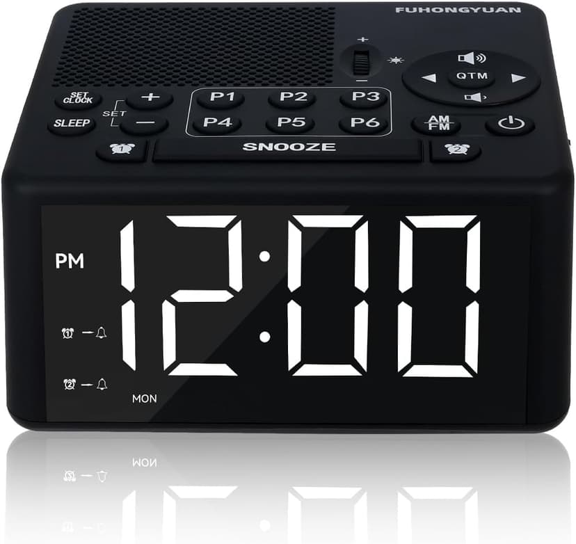 Digital Alarm Clock Radio with AM/FM Radio, Presets, Scan, Dual Weekday/Weekend Alarms, Snooze, Sleep Timer and Dimmable White LED Display for Bedroom, Living Rooms, Kitchens, Offices, etc (White)