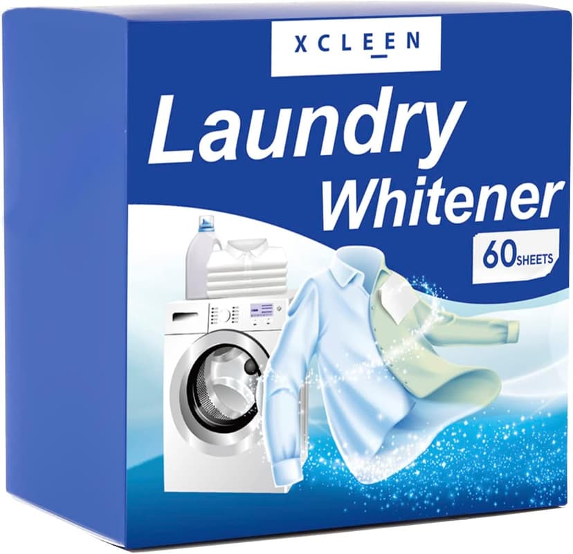 Xcleen Laundry Whitener Sheets 60 count, Chlorine Free, Fragrance Free Bleach for White Clothes, Safe for Use in All Washing Machines