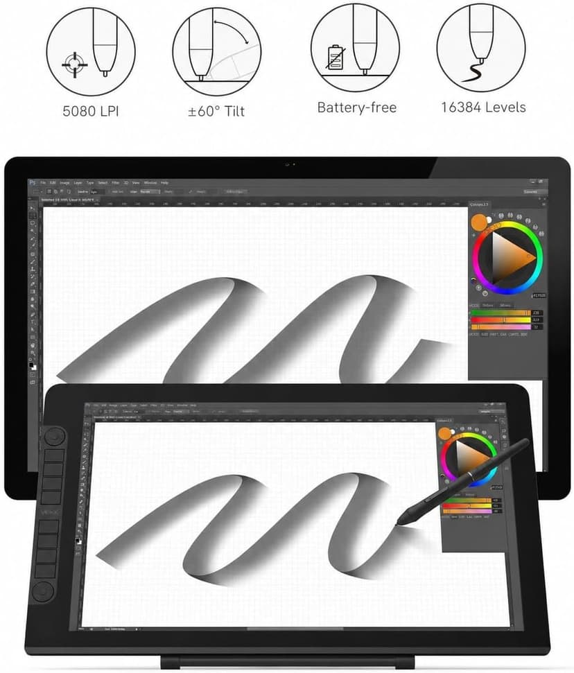 VEIKK VK2200PRO 21.5 Inch Drawing Tablet with Screen,99% sRGB Graphics Tablet,16384 Levels Pen Pressure Drawing Pad for PC,Adjustable Stand,2 Battery-Free Stylus,Compatible with Windows Mac Linux