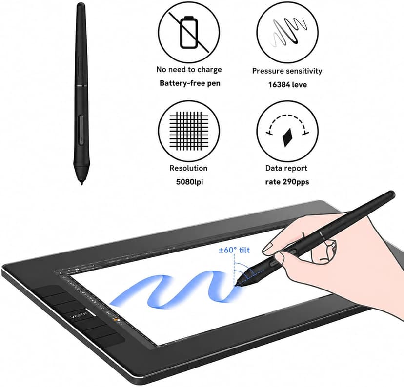 VEIKK VK1200V2 Drawing Tablet with Screen,11.6 Inch Full-Laminated Graphics Drawing Monitor,Upgraded 16384 Pressure Sensitivity, 2 Styluses, 120% sRGB,Graphics Tablet for PC Mac Linux Windows