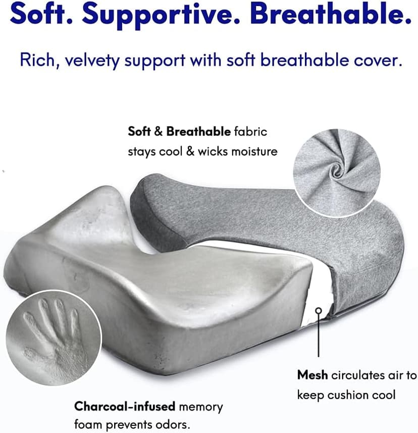 Cushion Lab Patented Pressure Relief Seat Cushion for Long Sitting Hours on Office & Home Chair - Extra-Dense Memory Foam for Soft Support. Car Pad for Hip, Tailbone, Coccyx, Sciatica - Black