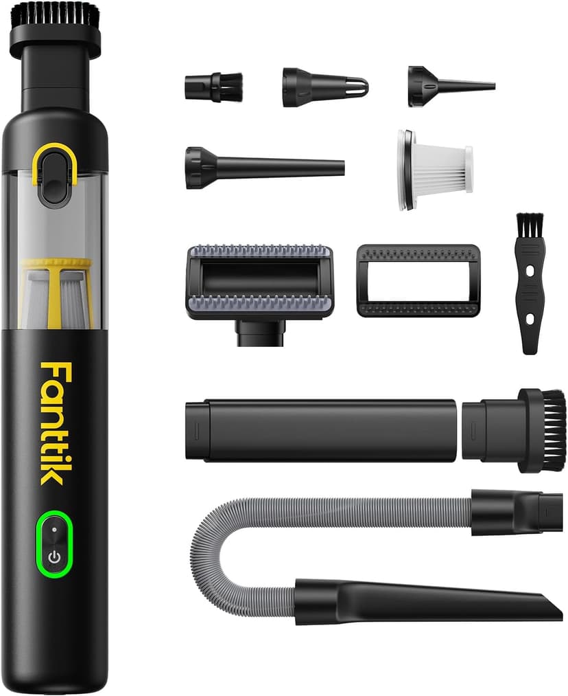 Fanttik Slim V8 APEX Car Vacuum, 4-in-1 Portable Mini Cordless Vacuum with 19000pa Suction Power, Type-C Charge, 2 Suction Modes, Handheld Vacuum for Small Jobs, Car, Office Desk, Keyboards (Black)