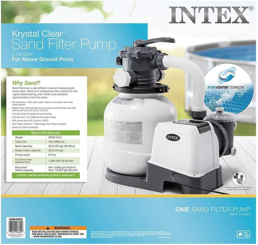 INTEX SX2100 Krystal Clear Sand Filter Pump for Above Ground Pools: 2100 GPH Pump Flow Rate – Improved Circulation and Filtration – Easy Installation – Improved Water Clarity – Easy-to-Clean