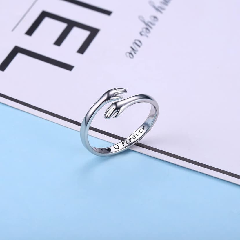 Yesteel S925 Sterling Silver Hug Ring for Women Teen Girls, Adjustable Ring Jewelry Mothers Day Birthday Gifts for Daughters Mom Sister Wife Friends Grandma