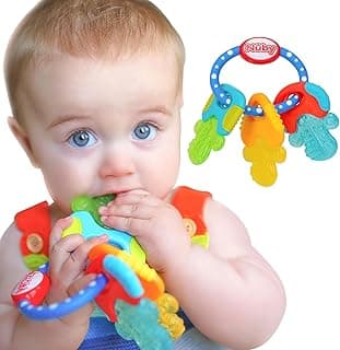 Nuby Ice Gel Teether Keys - Silicone Soothing Baby Teether Toys for Infants - Gentle for Sore Gums Colorful and Fun Toys - Safe and Durable Infant Baby Teething Toy - Blue