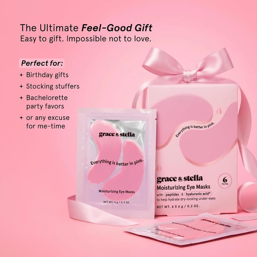 grace & stella Award Winning Under Eye Mask - Christmas Gifts for Teens, Self Care Gifts for Women, Reduce Dark Circles, Puffy Eyes, Undereye Bags, Wrinkles, Under Eye Patches - Vegan (24 Pairs, Pink)