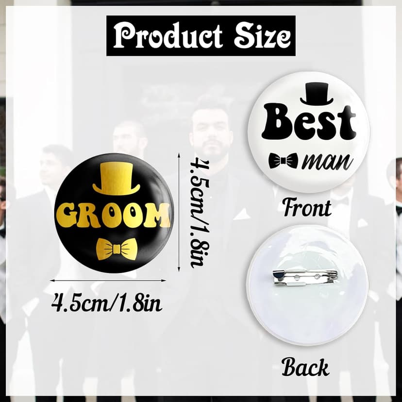 12 Pcs Bachelor Party Buttons Pins Set - Black Gold Groom Button, White Black Best Man Button and Team Groom Button Pins for Bachelor Party Supplies, Decorations, Ideas, Gifts, Jokes and Favors