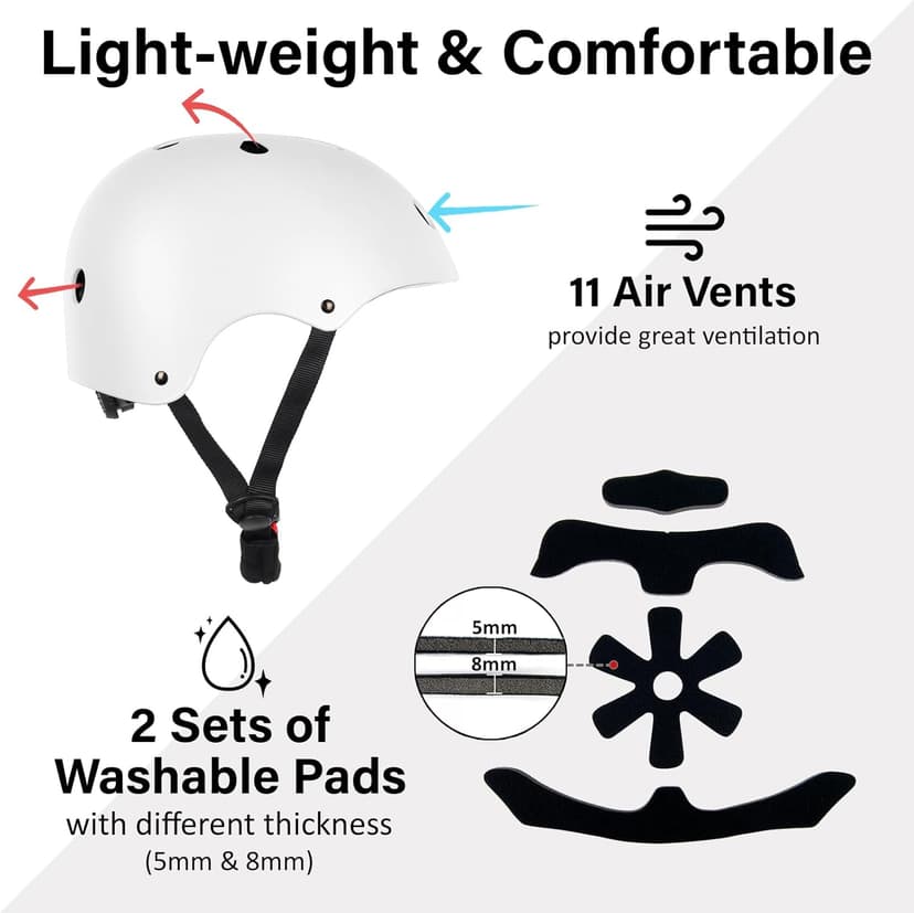 Skateboard Bike Helmet, Lightweight Adjustable, Multi-Sport for Bicycle Skate Scooter, 3 Sizes for Adult Youth & Kids