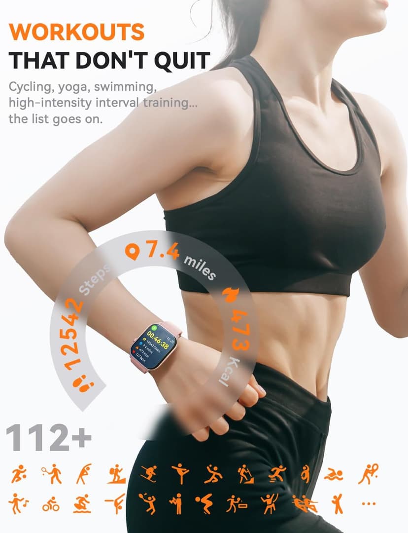 Smart Watches for Women Men, Fitness Tracker Watch with 110 Sports Modes, Step Counter/Sleep Monitor/Pedometer, IP68 Waterproof, Bluetooth Call & Music Control Smartwatch for iPhone/Android