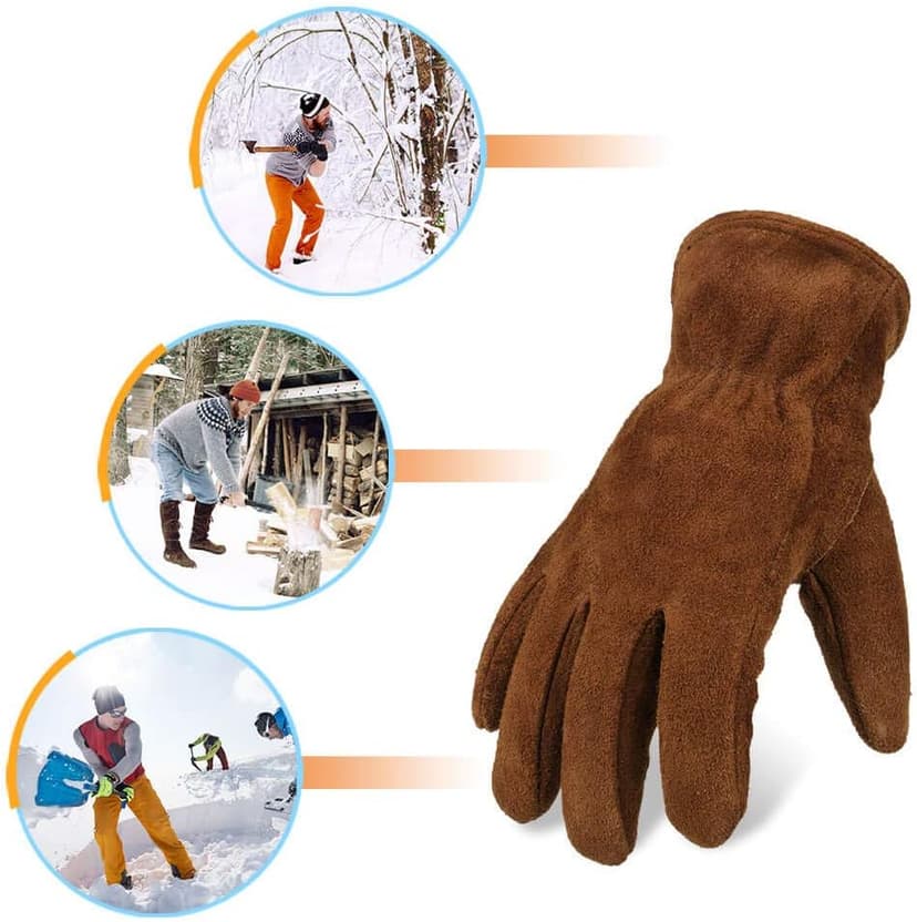 OZERO Work Gloves Winter Insulated Snow Cold Proof Leather Glove Thick Thermal Imitation Lambswool - Extra Grip Flexible Warm for Working in Cold Weather for Men and Women (Brown,Large)
